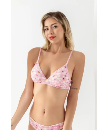 Pamuklu Desenli, Üçgen Sütyen Pembe (mgp1961)