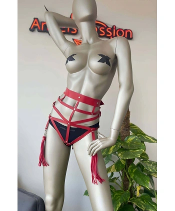 Püskül Detaylı Şık Kırmızı Harness