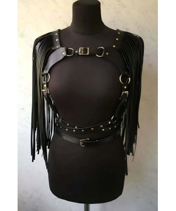 Püsküllü Deri Ceket Harness, Şık Deri Harness Ceket - Brf999