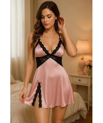 Saten Dantel Detaylı Gecelik