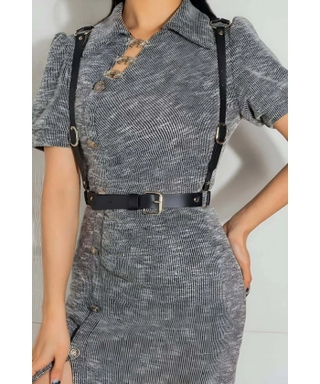 Seksi Deri Arkası Üçgen Detaylı Giysi Üzeri Bel Kemeri Harness - Brf1181