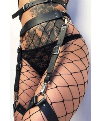 Seksi Deri Jartiyer Siyah Harness - Brf735-s1