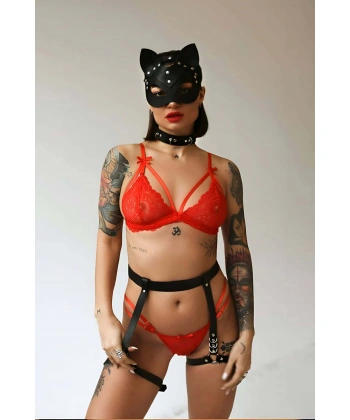 Seksi Deri Maske Tasma Ve Jartiyer Harness Takım - Brf783