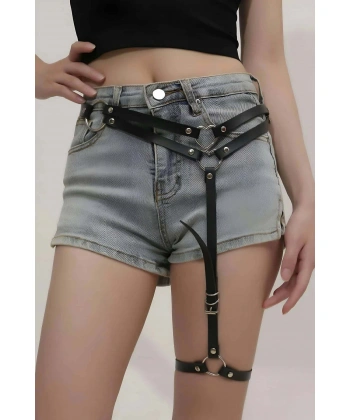 Seksi Deri Tek Bacaklı Jartiyer Harness - Brf930