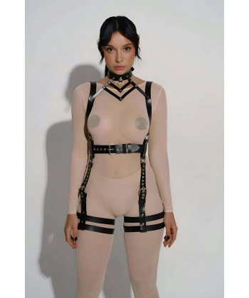 Şık Deri Body Harness, Tasma Ve Kemer Detaylı Harness  - Brf1301