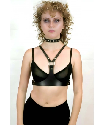 Şık Deri Göğüs Kemer Ve Çivili Tasma - Brf1299