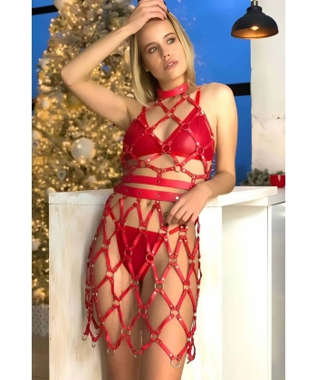 Şık Deri Göğüs Ve Etek Seksi Takım Harness - Brf995