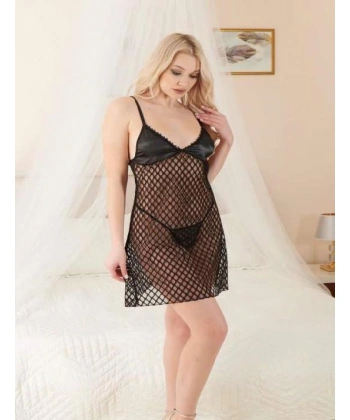 Siyah Transparan File Fantezi Gecelik