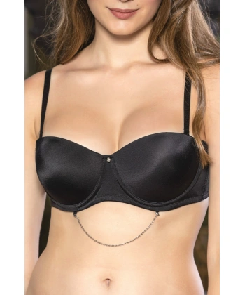 Siyah Zincir Detaylı Askısı Çıkarılabilir Push-up Sütyen, Kadın İç Giyim