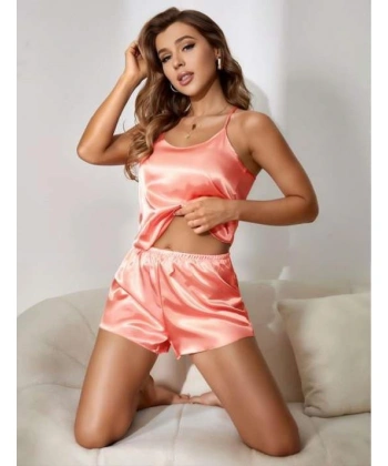 Somon İnce Askılı Saten Şortlu Takım
