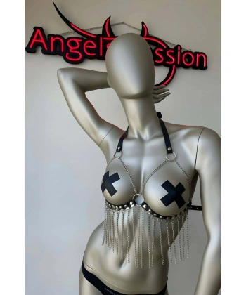 Zincir Detaylı Deri Büstiyer