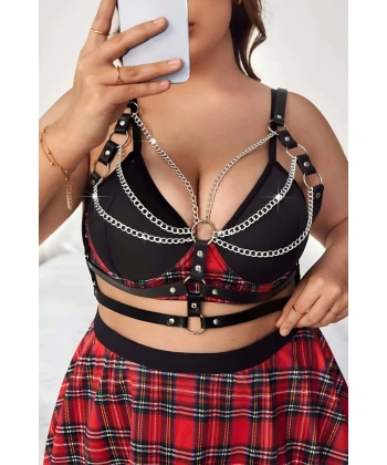 Zincir Detaylı Deri Göğüs Harness - Brf808