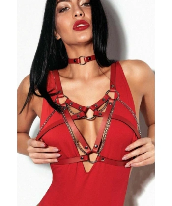 Zincirli Göğüs Detaylı İnce Coker Tasma Deri Harness - Brf741