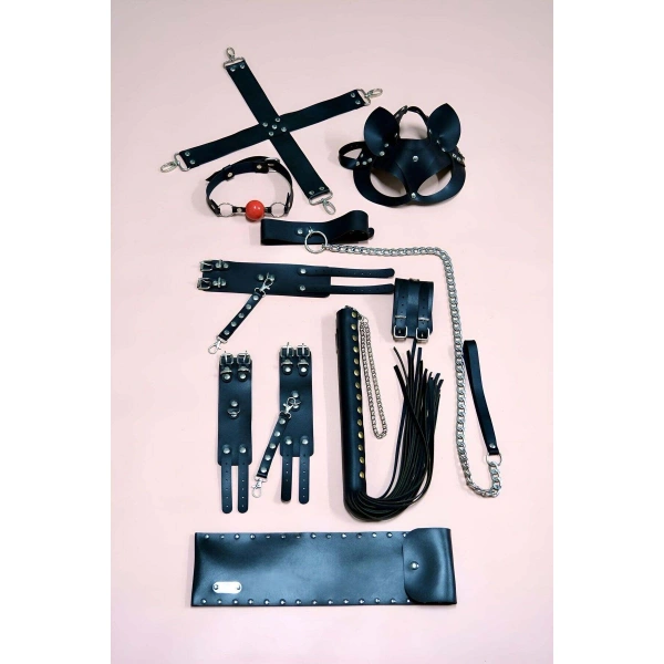 7li Fantezi Kırbaç Set, Kelepçe Takım, Ayak Kelepçesi, Kedi Maskesi - Brf1309