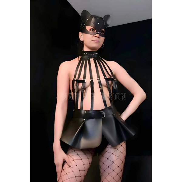 Büstiyer Ve Choker Görünümlü Şık Etek Harness - Brf998