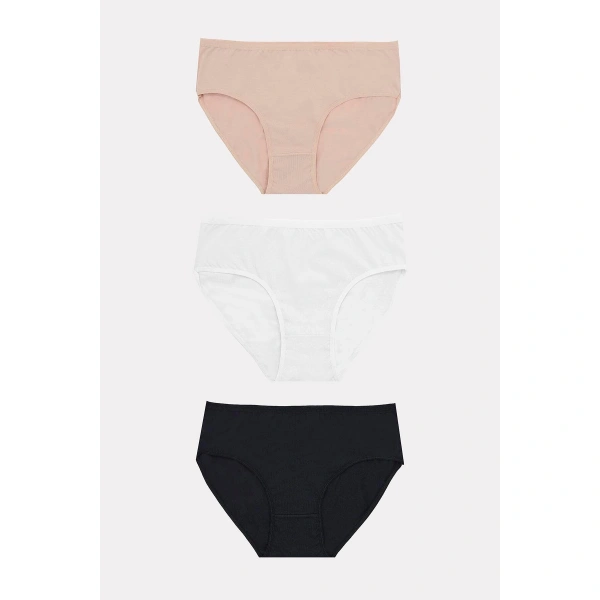 Büyük Beden Pamuklu Siyah Beyaz Ten Rengi 3lü Külot