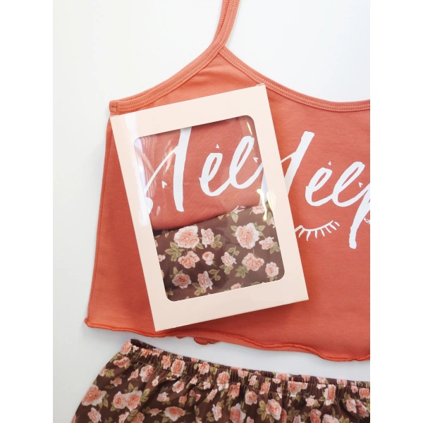 Çiçek Desenli Baskılı Şort Takım