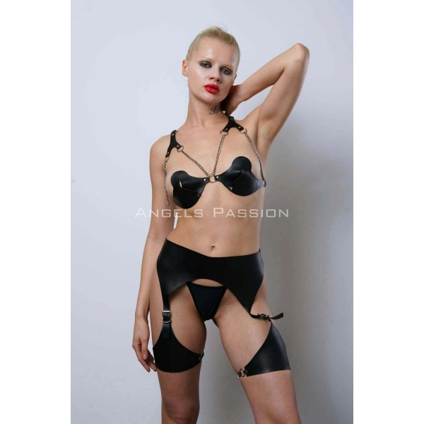 Deri Jartiyer Harness Takım, Kadın Fantezi İç Giyim - Brf1220
