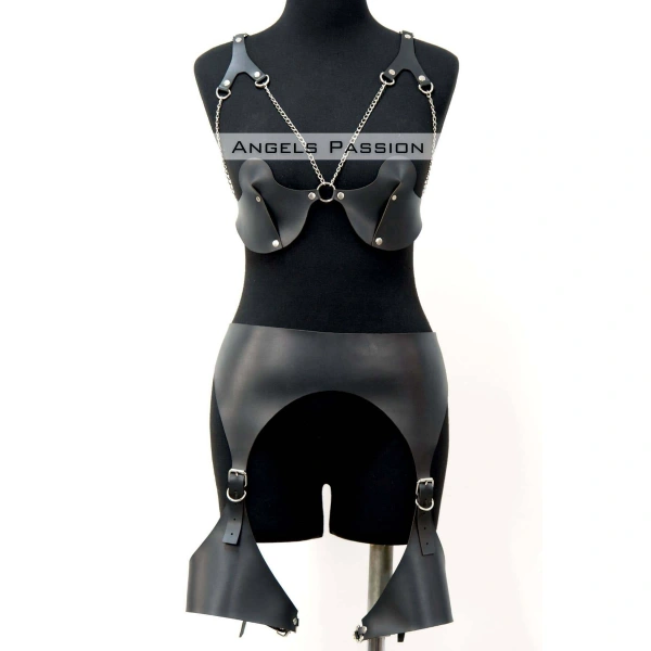 Erotik Deri Jartiyer Harness Takım, Kadın Fantezi İç Giyim - Brf1220