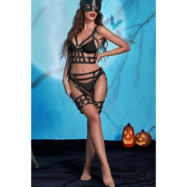 Fantazi Deri Göğüs Ve Jartiyer Harness Takım - Brf846