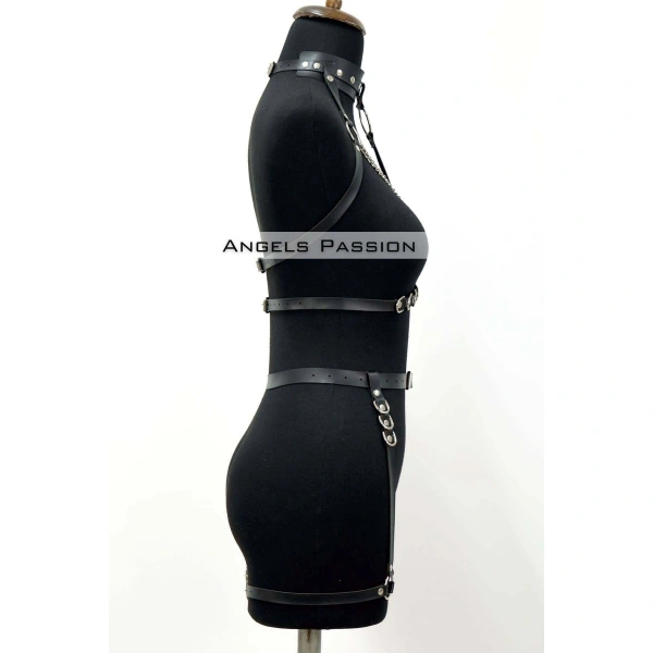 Fantazi İç Giyim Zincirli Erotik Harness Takım - Brf1081