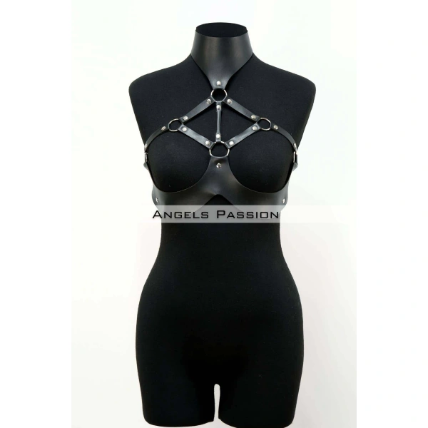 Göğüsleri Açık Deri Fantezi Giyim, Deri Göğüs Harness - Brf1237