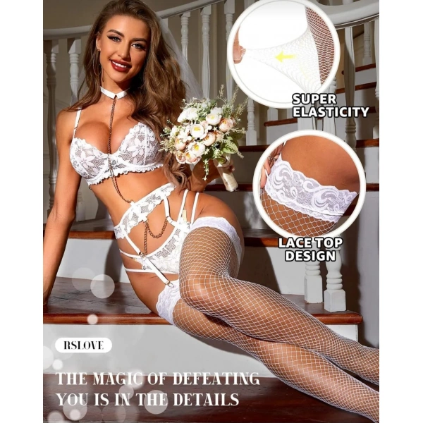 Kadın Beyaz File Silikonlu Jartiyer Çorabı