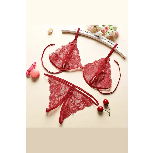 Kadın Bordo Dantelli Sütyen Külot Takımı