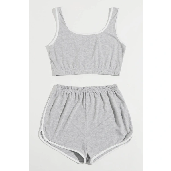 Kadın Gri Askılı Crop Top Ve Şortlu Gecelik Takım
