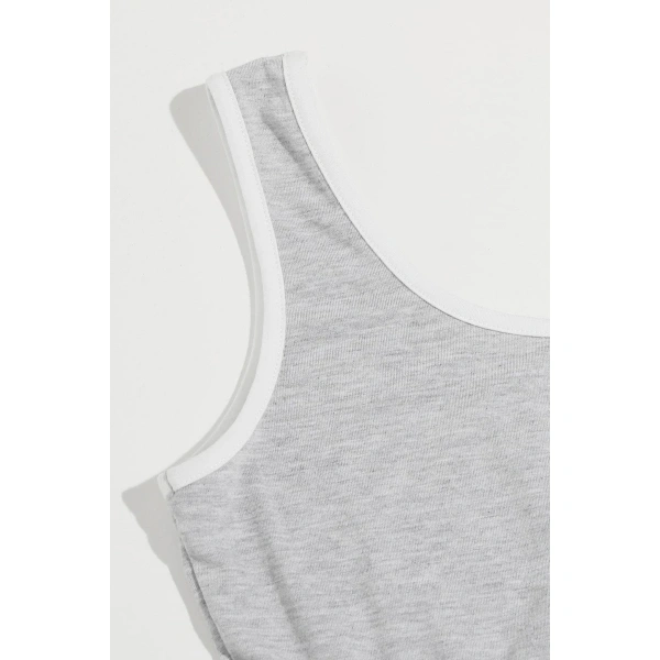 Kadın Gri Askılı Crop Top Ve Şortlu Gecelik Takım