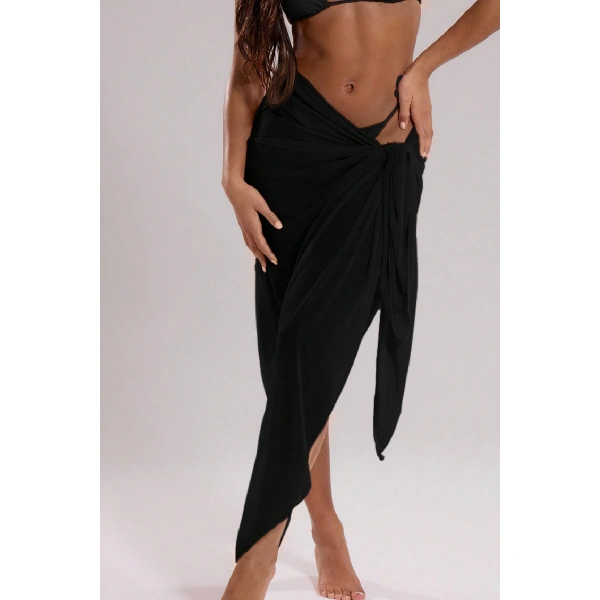 Kadın Siyah Bodrum Stili Bağlama Detaylı 150x75 Pareo