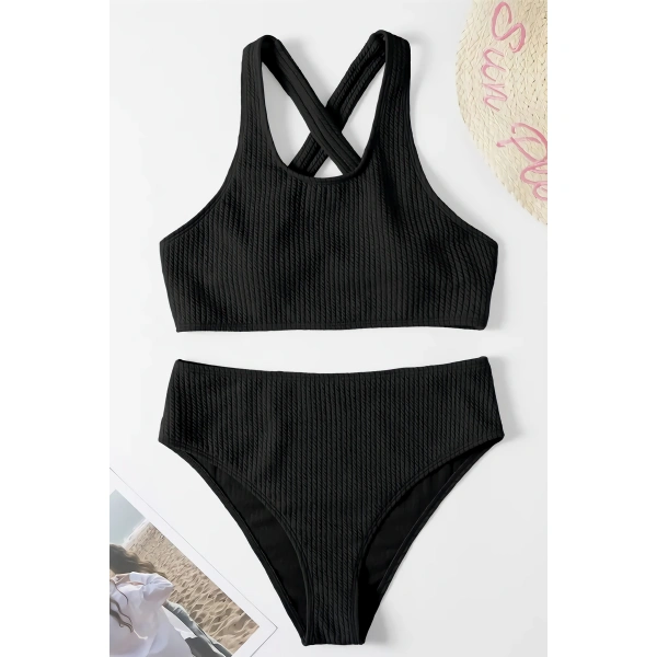 Kadın Siyah Çapraz Sırt Detaylı Iç Çamaşır Takımı