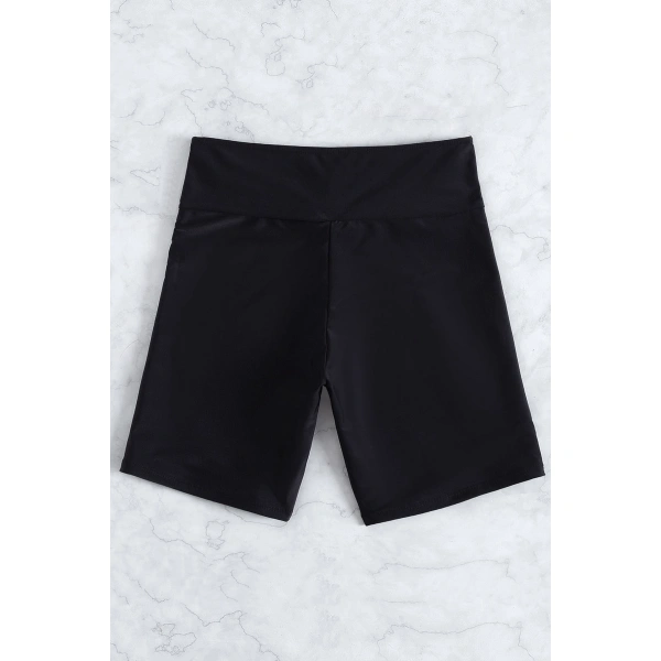 Kadın Siyah Önden Bağcıklı Deniz Şortu
