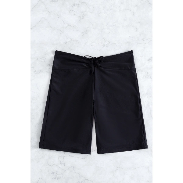 Kadın Siyah Önden Bağcıklı Deniz Şortu