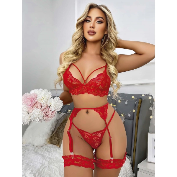 Kırmızı Jartiyer  Fantazi 5li Takım 2069