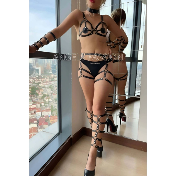 Kol Ve Bacak Deri Detaylı Full Harness Takım