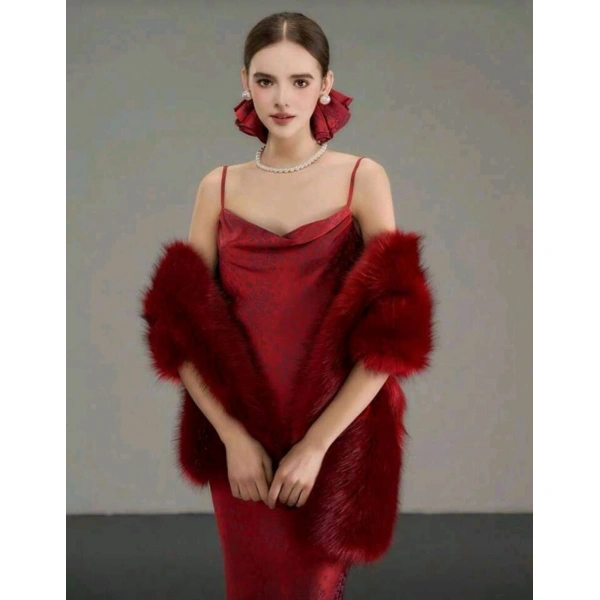 Kürk Orijinal Kırmızı Seksi Omuzluk Şık Kürk