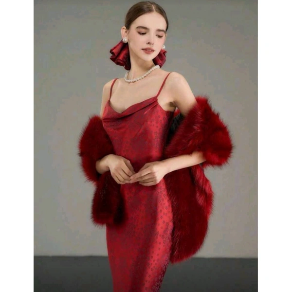 Kürk Orijinal Kırmızı Seksi Omuzluk Şık Kürk