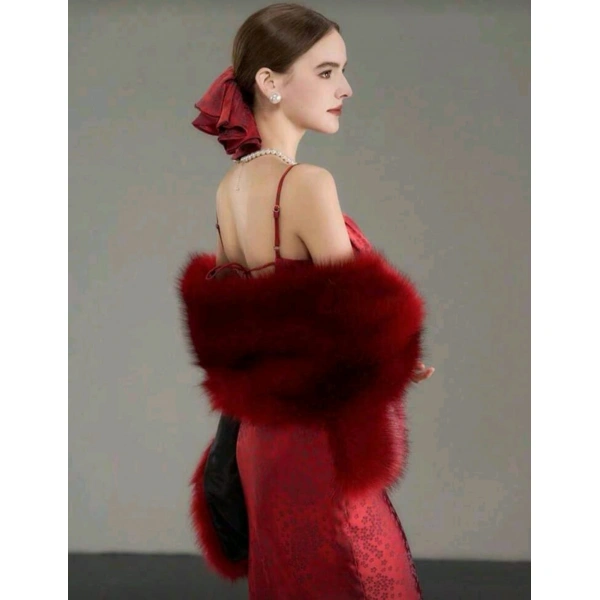 Kürk Orijinal Kırmızı Seksi Omuzluk Şık Kürk