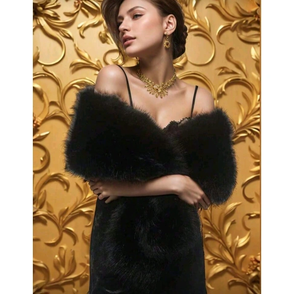 Kürk Orijinal Siyah Seksi Omuzluk Şık Kürk