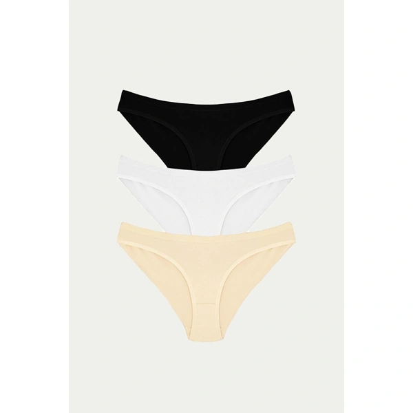 Pamuklu Siyah Beyaz Ten Rengi 3lü Külot