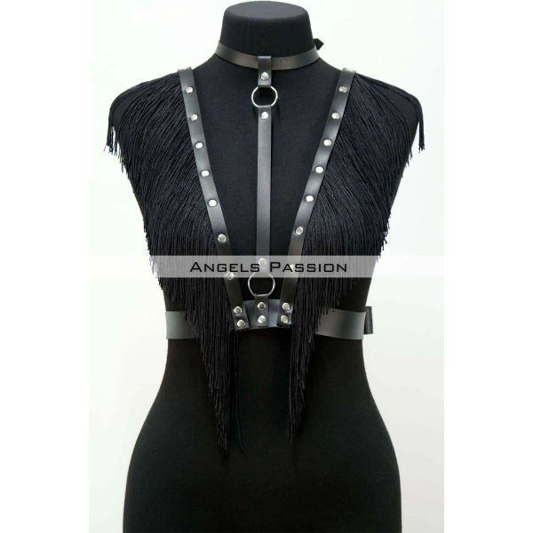 Püskül Ve Deri Büstiyer Harness, Püsküllü Clubwear, Deri Büstiyer - Brf767