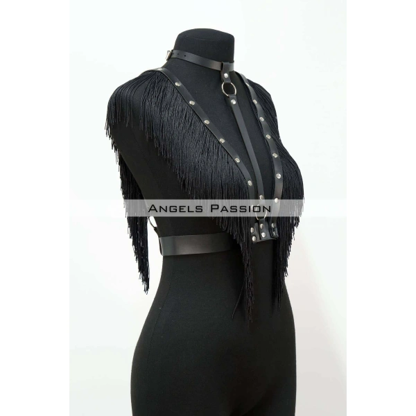 Püskül Ve Deri Büstiyer Harness, Püsküllü Clubwear, Deri Büstiyer - Brf767
