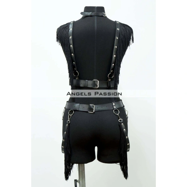 Püslüllü Deri Harness Takım, Püsküllü Elbise Aksesuarı - Brf768