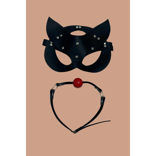 Siyah Deri Maske Ve Ağız Topu Herness Aksesuar