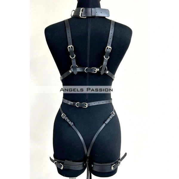 Tasma Ve Zincir Detaylı Şık Deri Harness, Deri Fantezi Giyim- Brf1225
