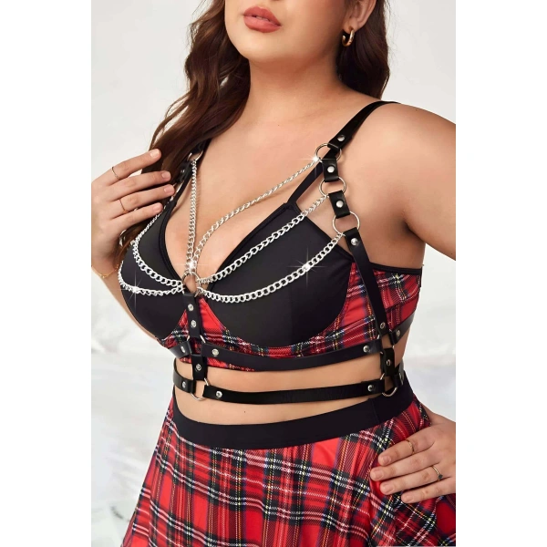 Zincir Detaylı Deri Göğüs Harness - Brf808