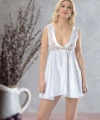 Beyaz Dantelli Saten Gecelik - M-395