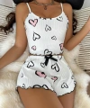 Beyaz Kalp Desen Detaylı 2li Pijama Takımı
