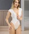Beyaz Yarım Kol Dantel Bodysuit - 894